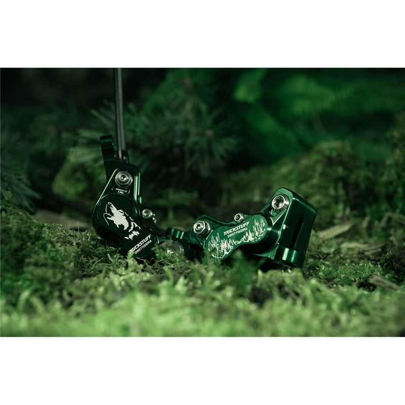 Load image into Gallery viewer, TRICKSTUFF Direttissima - Pump Silver / Reservoir Green / Lever Silver / Caliper Green / Kevlar Black Hose / Pump Straight Silver / Caliper Banjo Black
