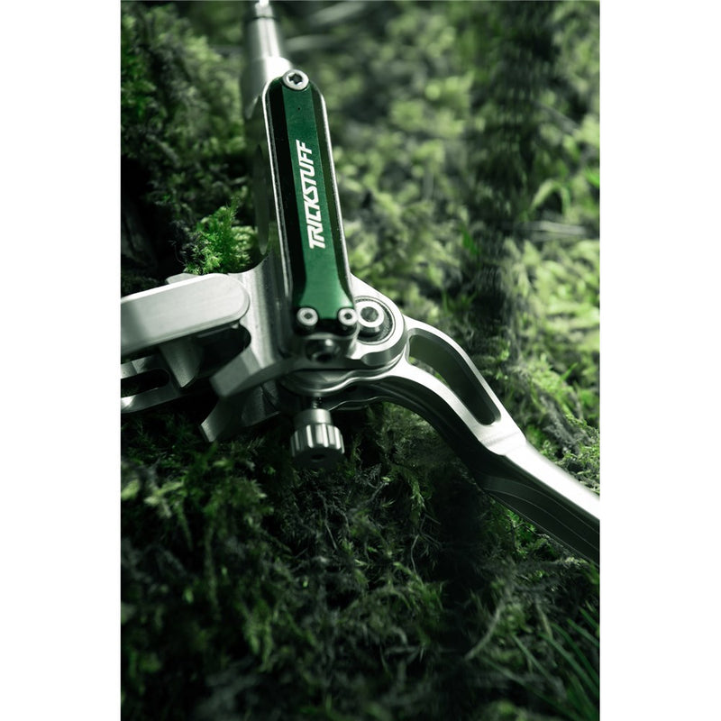 Load image into Gallery viewer, TRICKSTUFF Direttissima - Pump Silver / Reservoir Green / Lever Silver / Caliper Green / Kevlar Black Hose / Pump Straight Silver / Caliper Banjo Black
