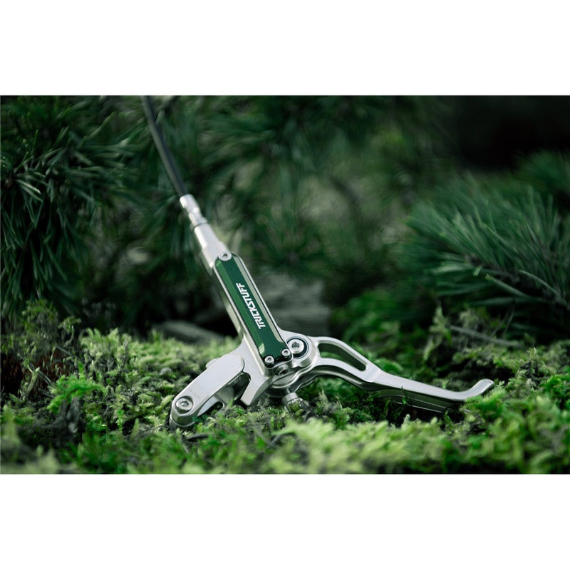 Load image into Gallery viewer, TRICKSTUFF Direttissima - Pump Silver / Reservoir Green / Lever Silver / Caliper Green / Kevlar Black Hose / Pump Straight Silver / Caliper Banjo Black
