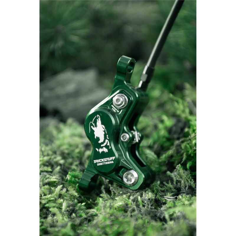 Load image into Gallery viewer, TRICKSTUFF Direttissima - Pump Silver / Reservoir Green / Lever Silver / Caliper Green / Kevlar Black Hose / Pump Straight Silver / Caliper Banjo Black
