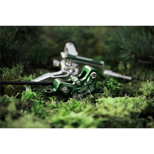 TRICKSTUFF Direttissima - Pump Silver / Reservoir Green / Lever Silver / Caliper Green / Kevlar Black Hose / Pump Straight Silver / Caliper Banjo Black