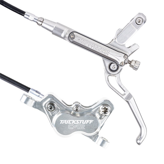 TRICKSTUFF Direttissima - Pump Silver / Reservoir Silver / Lever Silver / Caliper Silver / Kevlar Black Hose / Pump Straight Silver / Caliper Banjo Silver